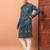 Teal blue heavy silk thread & zari embroidered band collar kurta pajama