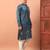 Teal blue heavy silk thread & zari embroidered band collar kurta pajama