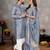 Blue color silk blend couple combo men's kurta & pajama & women saree set