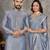 Blue color silk blend couple combo men's kurta & pajama & women saree set