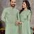 light green  color silk blend couple combo men's kurta & pajama & women saree set