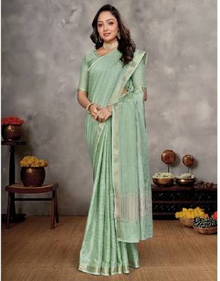 light green  color silk blend couple combo men's kurta & pajama & women saree set 3