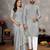 grey  color silk blend couple combo men's kurta & pajama & women saree set