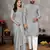 grey  color silk blend couple combo men's kurta & pajama & women saree set