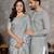 grey  color silk blend couple combo men's kurta & pajama & women saree set