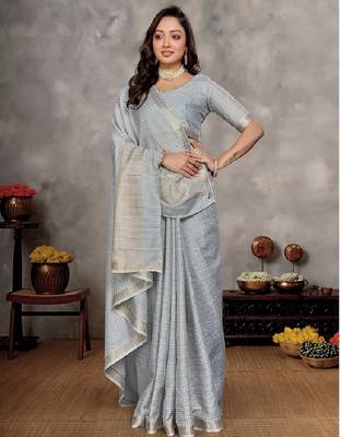 grey  color silk blend couple combo men's kurta & pajama & women saree set 3