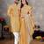 musturd  color silk blend couple combo men's kurta & pajama & women saree set
