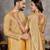 musturd  color silk blend couple combo men's kurta & pajama & women saree set