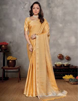 musturd  color silk blend couple combo men's kurta & pajama & women saree set 3