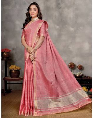 pink  color silk blend couple combo men's kurta & pajama & women saree set 3