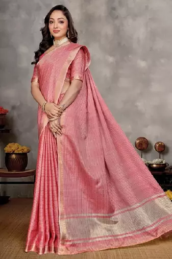 pink  color silk blend couple combo men's kurta & pajama & women saree set