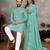 sky blue  color silk blend couple combo men's kurta & pajama & women saree set