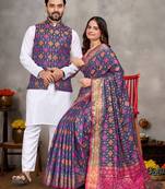 Couple combo men's kurta & pajama koti & women saree set