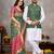 Green color jacquard weaving silk  couple combo men's kurta & pajama koti & women saree set