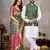 Green color jacquard weaving silk  couple combo men's kurta & pajama koti & women saree set