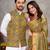 Mehandi green color jacquard weaving silk  couple combo men's kurta & pajama koti & women saree set