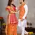 Musturd color jacquard weaving silk  couple combo men's kurta & pajama koti & women saree set