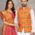 Musturd color jacquard weaving silk  couple combo men's kurta & pajama koti & women saree set