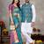 Sky blue color jacquard weaving silk  couple combo men's kurta & pajama koti & women saree set