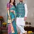 Sky blue color jacquard weaving silk  couple combo men's kurta & pajama koti & women saree set