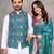 Sky blue color jacquard weaving silk  couple combo men's kurta & pajama koti & women saree set