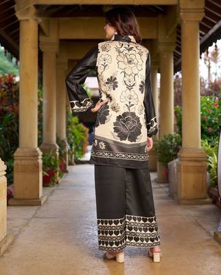 black and beige floral printed co-ord set 2