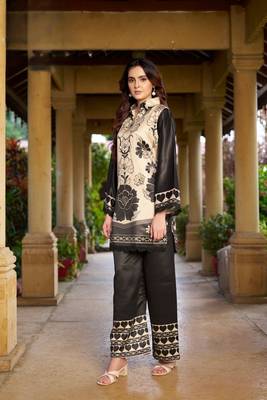 black and beige floral printed co-ord set 3