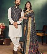 Couple combo men's kurta & pajama koti & women saree set