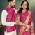 Pink color jacquard weaving silk  couple combo men's kurta & pajama koti & women saree set