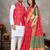Rani pink color jacquard weaving silk  couple combo men's kurta & pajama koti & women saree set