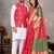 Rani pink color jacquard weaving silk  couple combo men's kurta & pajama koti & women saree set
