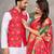 Rani pink color jacquard weaving silk  couple combo men's kurta & pajama koti & women saree set