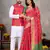 Rani color jacquard weaving silk  couple combo men's kurta & pajama koti & women saree set
