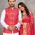 Rani color jacquard weaving silk  couple combo men's kurta & pajama koti & women saree set