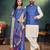 Royal blue color jacquard weaving silk  couple combo men's kurta & pajama koti & women saree set