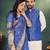 Royal blue color jacquard weaving silk  couple combo men's kurta & pajama koti & women saree set