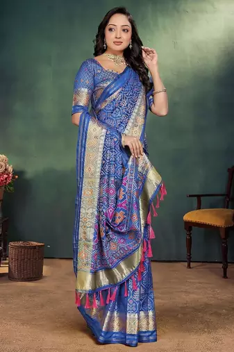 Royal blue color jacquard weaving silk blend  couple combo men's kurta & pajama koti & women saree set