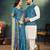Sky blue color jacquard weaving silk  couple combo men's kurta & pajama koti & women saree set