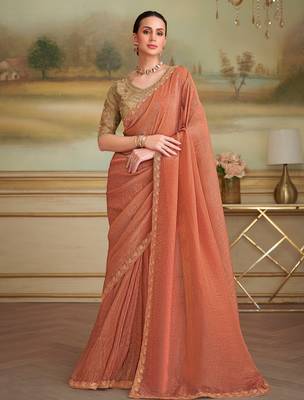 rust orange gold georgette saree with tussar silk blend blouse  1