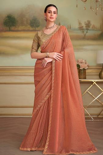 rust orange gold georgette saree with tussar silk blend blouse 
