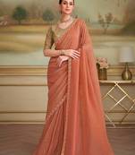 rust orange gold georgette saree with tussar silk blend blouse 