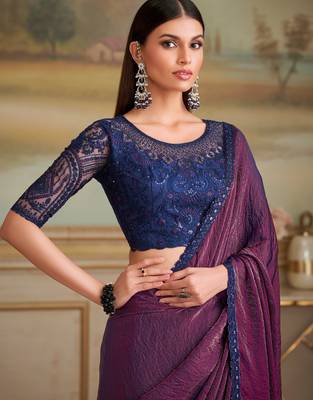 twin shade twilight georgette saree with tussar silk blend blouse  2