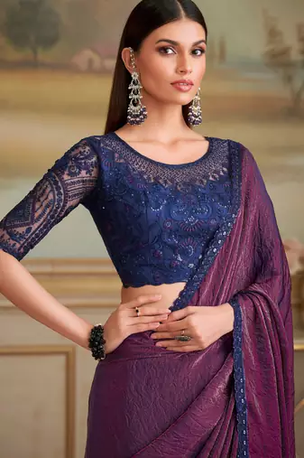 twin shade twilight georgette saree with tussar silk blend blouse 