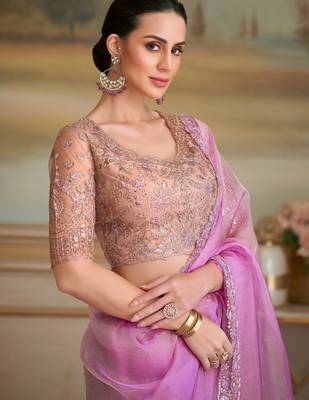 tissue georgette silk blend saree with tussar silk blend blouse  2