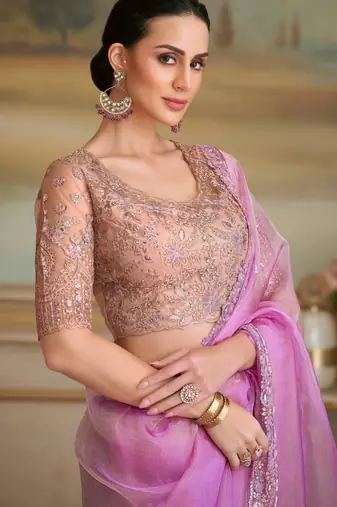 tissue georgette silk blend saree with tussar silk blend blouse 