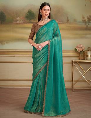 green gold georgette saree with tussar silk blend blouse 1