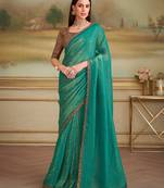 green gold georgette saree with tussar silk blend blouse
