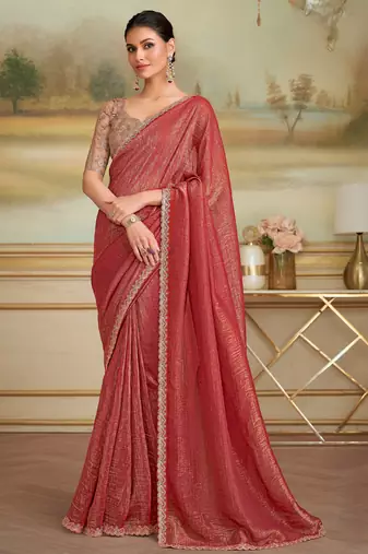 rust gold georgette saree with tussar silk blend blouse 