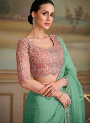 tissue crash georgette saree with tussar silk blend blouse  2