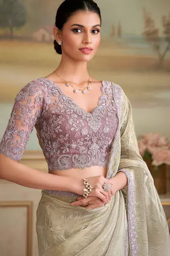 tissue georgette silk blend saree with tussar silk blend blouse